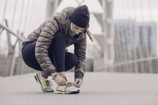 Girl exercising in winter.